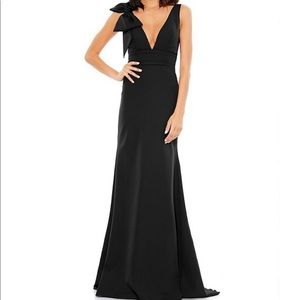 MacDuggal Plunge V-Neck Bow Shoulder Gown